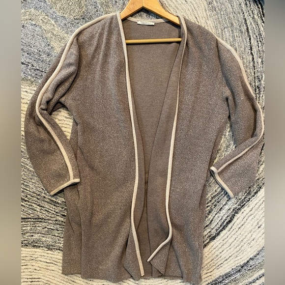ZARA Taupe Long Cardigan Duster Coat Sweater with Piping Detail - Picture 2 of 4